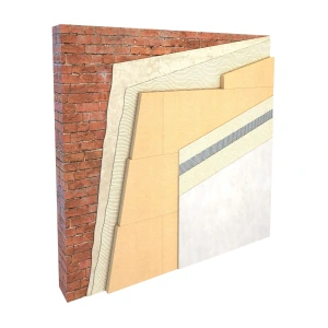 Gutex Thermoroom complete system including adhesive and finish to solid brick wall Gutex Thermoroom complete system including adhesive and finish to solid brick wall
