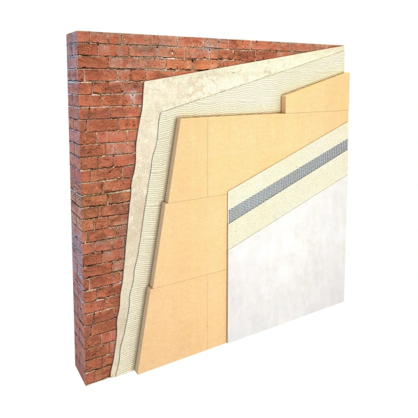 Gutex Thermoroom complete system including adhesive and finish to solid brick wall Gutex Thermoroom complete system including adhesive and finish to solid brick wall