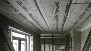 Constivap 2.3 Plus installed over timber ceiling joists and overlaps sealed with Compego airtight tape Constivap 2.3 Plus installed over timber ceiling joists and overlaps sealed with Compego airtight tape
